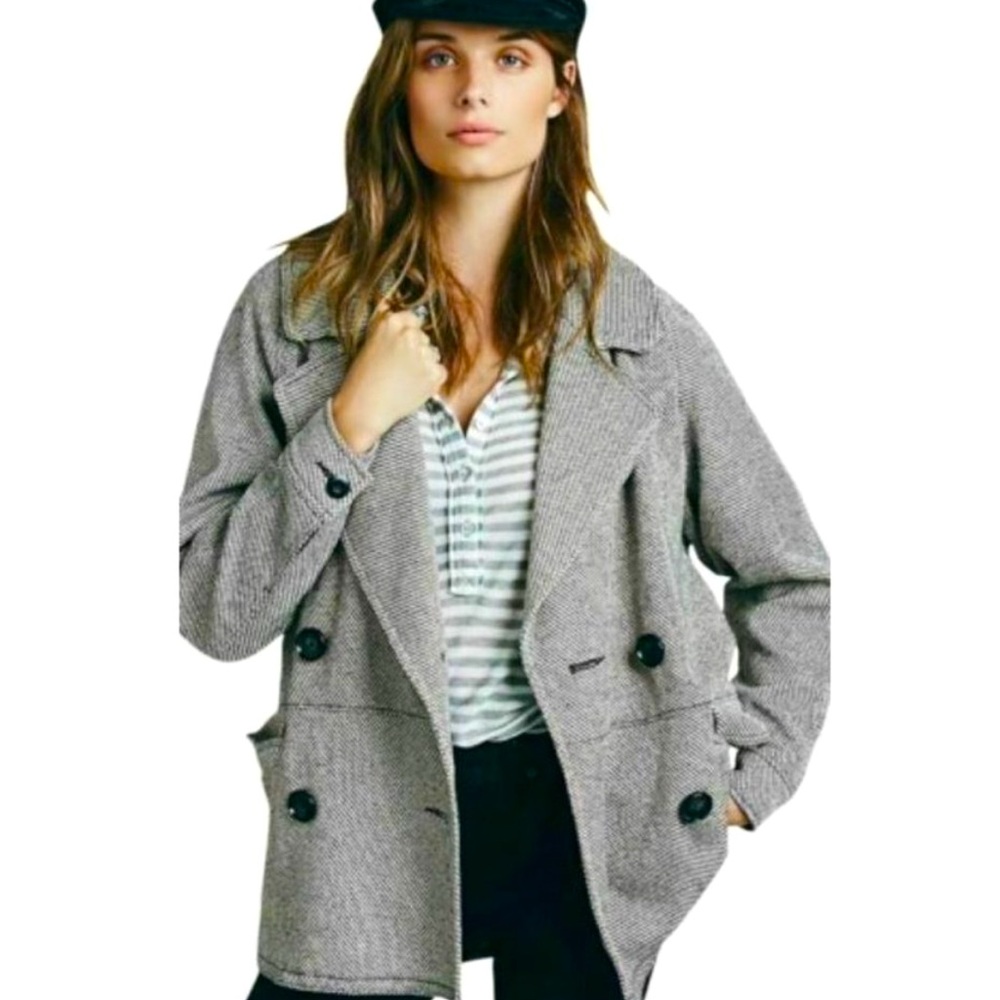 Women’s—Free People Cream/Tan/Black Relaxed Fit Peacoat. Size X-Small.